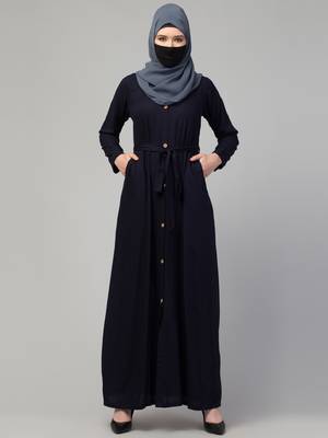 Elegant Front Open Abaya Dress with Wooden Button 5