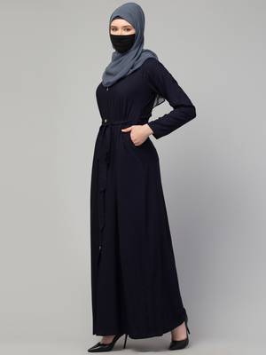 Elegant Front Open Abaya Dress with Wooden Button 6
