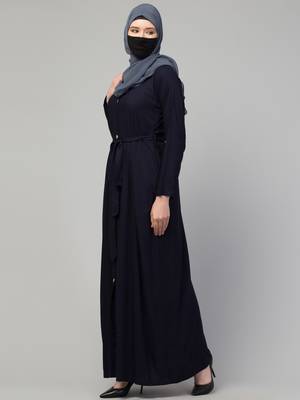 Elegant Front Open Abaya Dress with Wooden Button 7