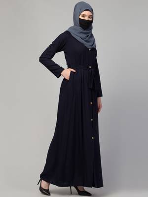 Elegant Front Open Abaya Dress with Wooden Button 8