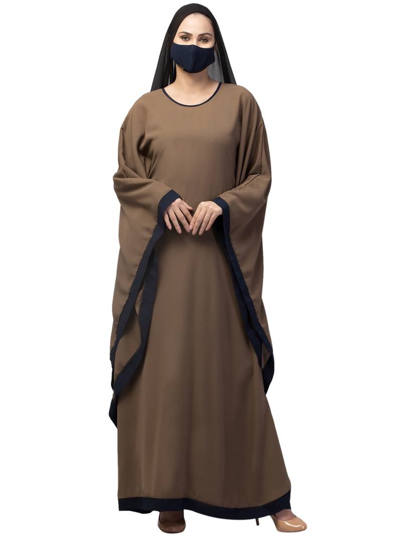 Basic Kaftan Abaya With Contrast Border-Without Hijab