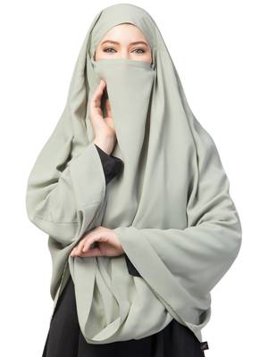Plain Color Khimar With Attached Mouthpiece. 1