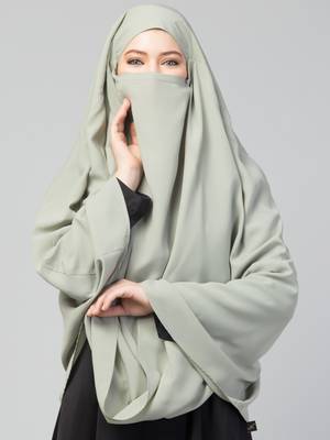 Plain Color Khimar With Attached Mouthpiece. 4