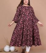 plus size maroon colored bell sleeve anarkali kurta