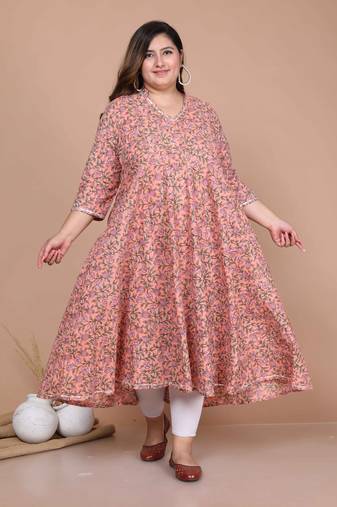 plus size cotton floral printed anarkali kurta