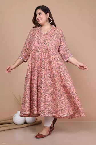 plus size cotton floral printed anarkali kurta