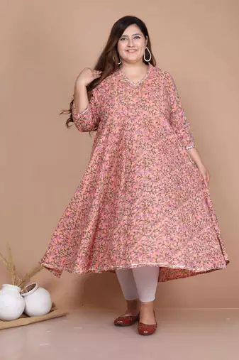 plus size cotton floral printed anarkali kurta