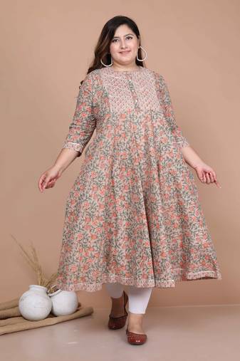 plus size brown gotta patti anarkali kurta