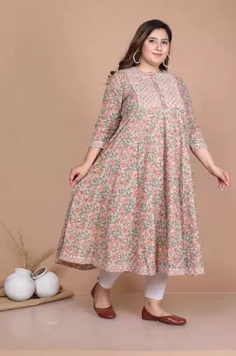 plus size brown gotta patti anarkali kurta
