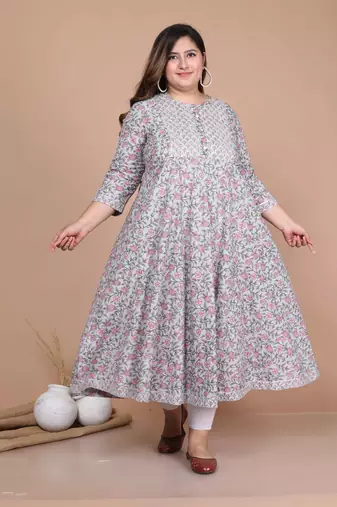 women's plus size blue ethnic motifs anarkali kurta