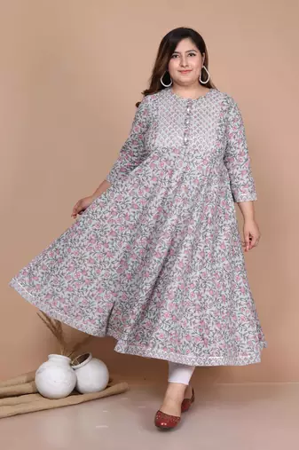 women's plus size blue ethnic motifs anarkali kurta
