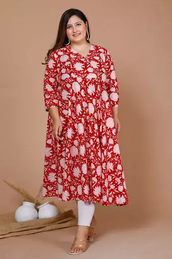 Plus size v-neck angrakha style kurta