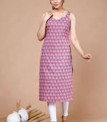 women purple printed strappy straight kurta