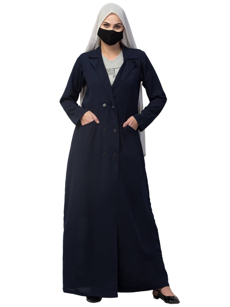 Double Breasted Coat Style Abaya with Front Pockets-Without Hijab