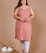 women's plus size peach-coloured floral printed straight kurta