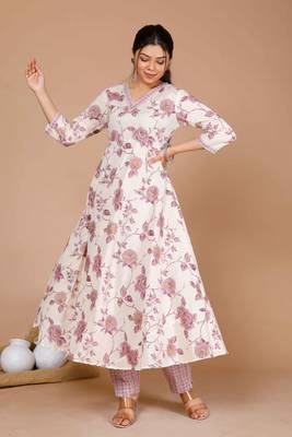 Womens pink floral printed kurta with palazzo 1