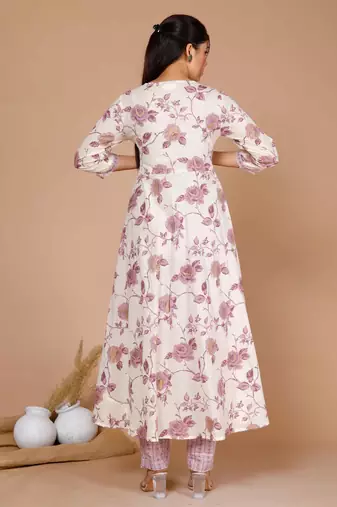 Womens pink floral printed kurta with palazzo