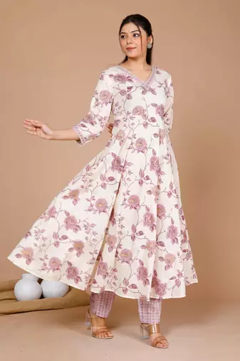 Womens pink floral printed kurta with palazzo