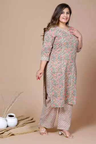 women's plus size blue ethnic motifs anarkali kurta