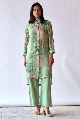 Pistachio floral printed bemberg silk co-ord set 1