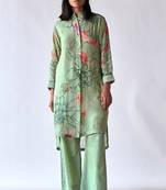 Pistachio floral printed bemberg silk co-ord set