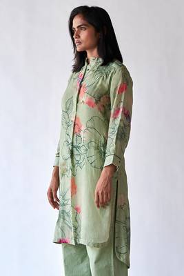 Pistachio floral printed bemberg silk co-ord set 3