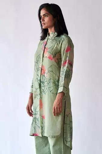 Pistachio floral printed bemberg silk co-ord set