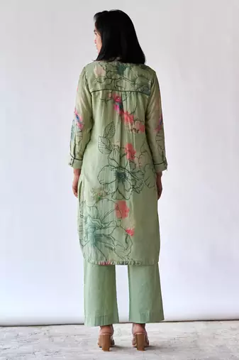 Pistachio floral printed bemberg silk co-ord set