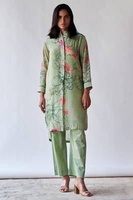 Pistachio floral printed bemberg silk co-ord set 6
