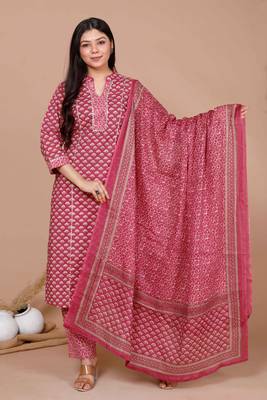 womens pink straight floral printed kurta & palazzo with dupatta set 1
