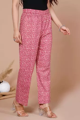 womens pink straight floral printed kurta & palazzo with dupatta set