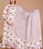 womens pink floral print anarkali kurta with palazzo & dupatta set