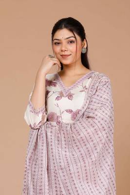 womens pink floral print anarkali kurta with palazzo & dupatta set 2