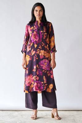 Deep plum floral printed co-ord set 1
