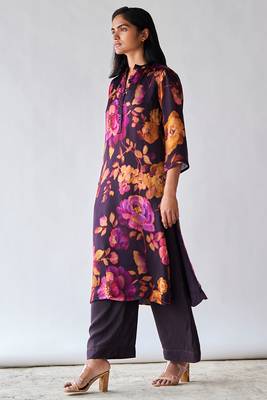 Deep plum floral printed co-ord set 3