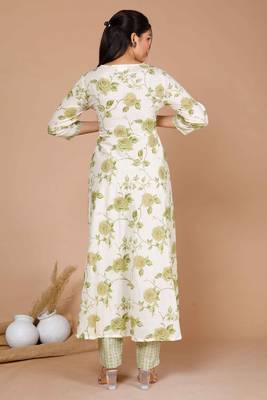 womens green printed anarkali kurta with palazzo and dupatta 3