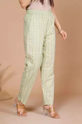 womens green printed anarkali kurta with palazzo and dupatta