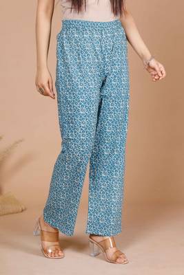 womens blue ethnic motifs printed gotta patti cotton kurta with palazzo & dupatta 4