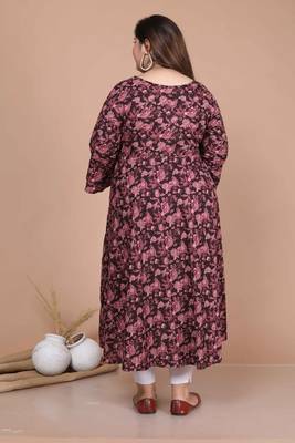 women's stunning maroon colored festivwear floral printed round neck anarkali kurta dupatta set 3