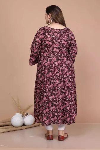 women's stunning maroon colored festivwear floral printed round neck anarkali kurta dupatta set