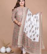 women's partywear brown floral printed gota work long anarkali with dupatta set