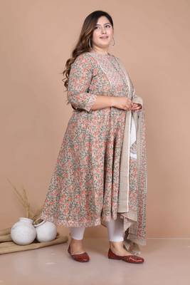 women's partywear brown floral printed gota work long anarkali with dupatta set 4