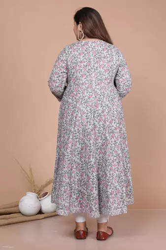 women's blue printed with gota patti work anarkali with dupatta set