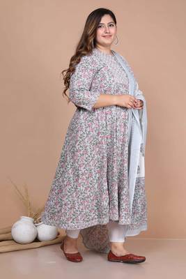 women's blue printed with gota patti work anarkali with dupatta set 4