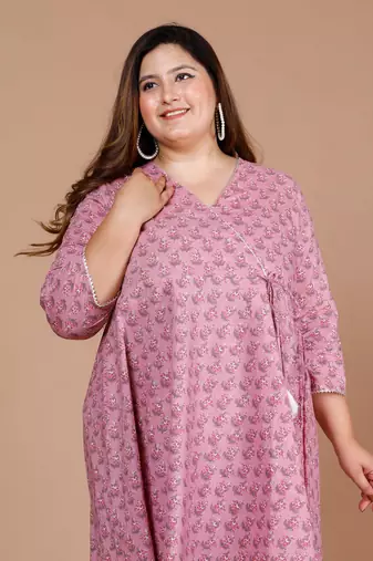 plus size v-neck angrakha kurta with dupatta