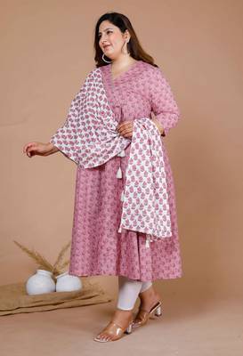 plus size v-neck angrakha kurta with dupatta 4