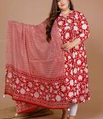 plus size floral printed angrakha kurta with dupatta
