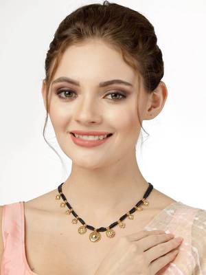 Ethnic black beads and kundan work gold plated pendants choker necklace mangalsutra 3