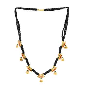 Ethnic black beads and kundan work gold plated pendants choker necklace mangalsutra 4