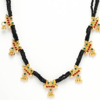 Ethnic black beads and kundan work gold plated pendants choker necklace mangalsutra 5